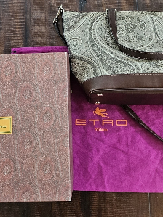 Etro Handbags - ETRO Milano Paisley Canvas & Leather Tote in Brown